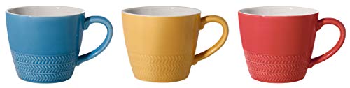 Bloomingville Tassen mit Henkel Hedda Retro Kaffeetasse Teetasse Vintage dickwandige Ø 9,5 x H 8,5 cm, blau rot gelb, Keramik, 3er Set von Bloomingville