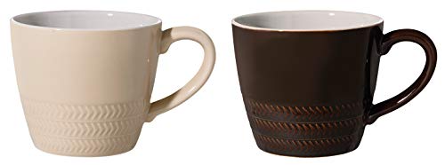 Bloomingville Tassen mit Henkel Hedda Retro Kaffeetasse Teetasse Vintage dickwandige Ø 9,5 x H 8,5 cm, beige braun, Keramik, 2er Set von Bloomingville