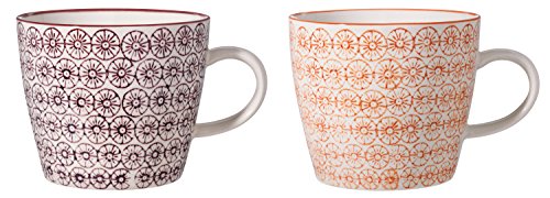 Bloomingville Tassen mit Henkel Isabella Retro Kaffeetasse Teetasse Vintage dickwandige ø 9,5 x H 8 cm, lila orange, Keramik, 2er Set, fasst ca. 280 ml von Bloomingville