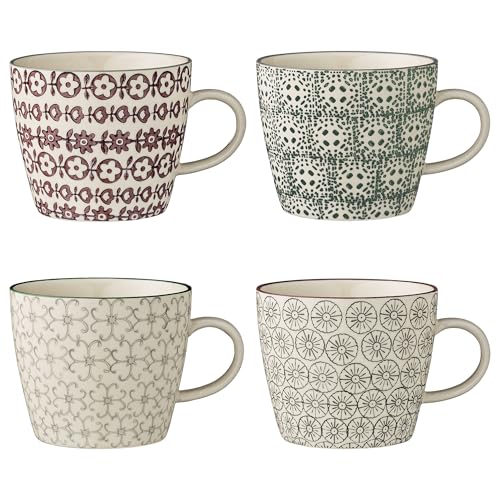 Bloomingville Tassen Karine - Kaffeetasse Teetasse mit Henkel, grau grün lila, Keramik, 4er Set von Bloomingville