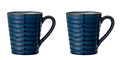 Bloomingville Tassen mit Henkel Reeza Retro Kaffeetasse Teetasse Vintage dickwandige Ø 8,5 x H 9,5 cm, blau, Keramik, 2er Set von Bloomingville