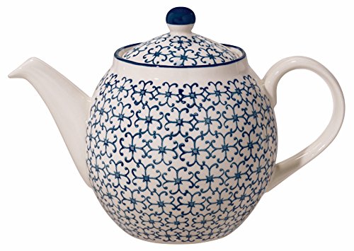 Bloomingville Teekanne Kristina Retro große Kanne mit integriertem Sieb vor der Tülle Vintage ø 14 cm, blau, Keramik, fasst ca. 1200 ml von Bloomingville