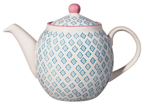 Bloomingville Teekanne Patrizia Retro große Kanne mit integriertem Sieb vor der Tülle Vintage ø 14 cm, blau, Keramik, fasst ca. 1200 ml von Bloomingville