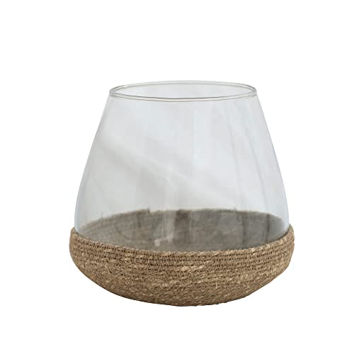 Bloomingville Teelichthalter aus Glas mit gewebtem Boden, transparente und natürliche Vase von Bloomingville