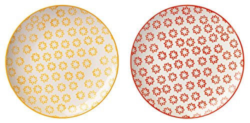 Bloomingville Teller Isabella Retro Dessertteller Frühstücksteller Vintage Kuchenteller rund ø 20 cm, gelb rot, Keramik, 2er Set von Bloomingville