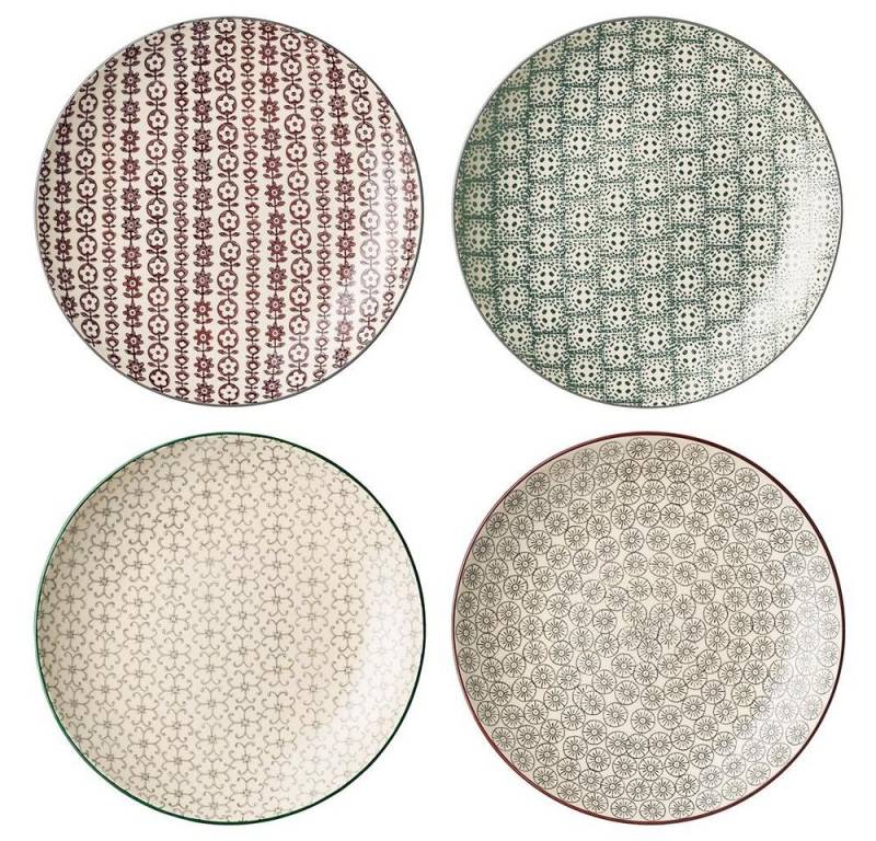 Bloomingville Teller-Set Karine Plate, Green, Stoneware, 4er Set 25cm Keramik Tellerset Speiseteller Essteller dänisches Design, Teller, grün von Bloomingville