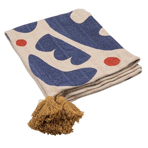 Bloomingville Überwurf aus gewebter Baumwollmischung mit abstraktem Design, Streifen und Quasten, Mehrfarbig Bloomingville Überwurf aus gewebter Baumwollmischung mit abstraktem Design, Streifen und Quasten, Mehrfarbig von Bloomingville