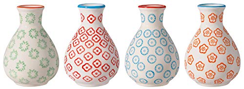 Bloomingville Vasen Emma Retro kleine ø 6,5 H 11 cm, blau rot orange grün, Keramik, 4er Set von Bloomingville