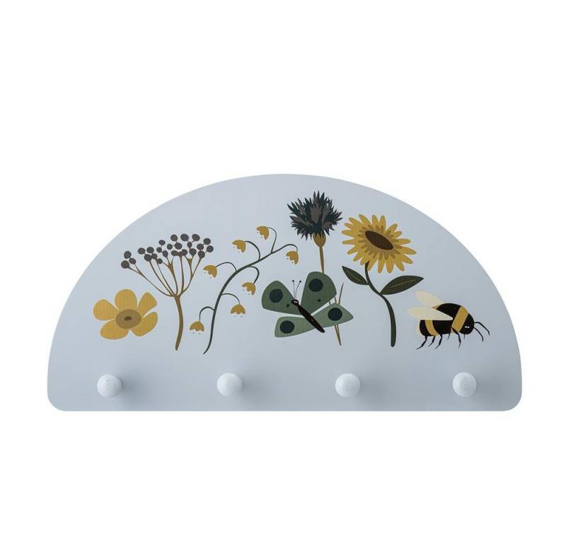 Bloomingville Wandgarderobe Juliana, Blumenwiese-Motiv, Blau, aus Lotusholz, Kindergarderobe von Bloomingville