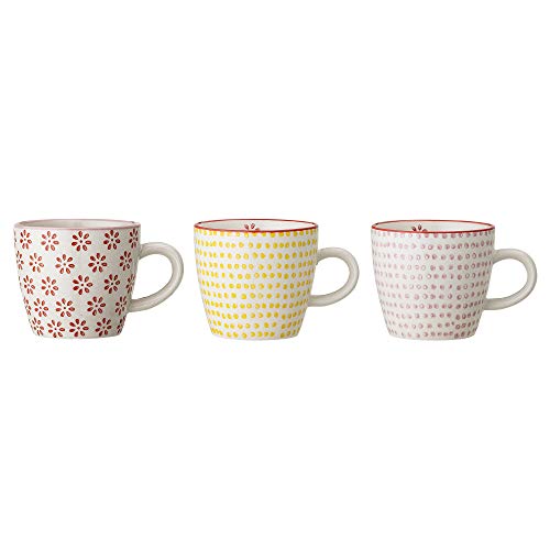 Bloomingville kleine Tassen Susie Retro Tassen ideal für einen doppelten Espresso oder einen kleinen Kaffee Crema ø 7,5 x H 7,5 cm, rot gelb rosa, Keramik, 3er Set von Bloomingville