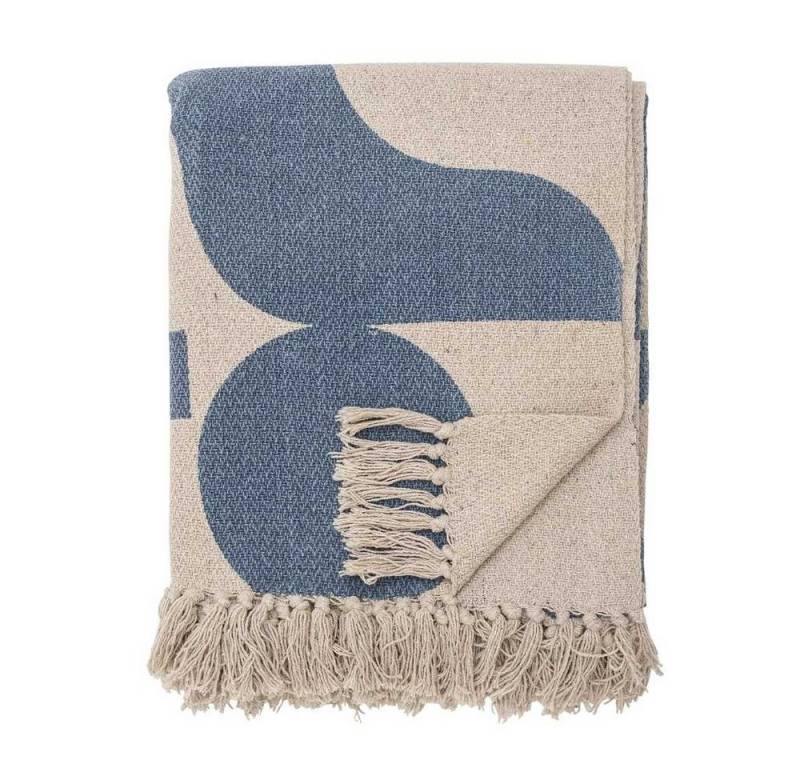 Wolldecke Bloomingville Decke AGNO Natur Blau Gemustert 160x130 cm, Bloomingville Wolldecke Bloomingville Decke AGNO Natur Blau Gemustert 160x130 cm, Bloomingville von Bloomingville