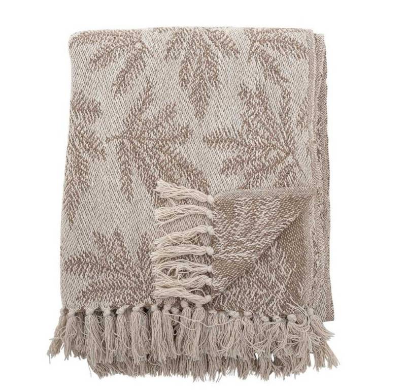 Wolldecke Bloomingville Decke GABRIELA Braun Beige mit Tannenzweigen 160x130 cm, Bloomingville von Bloomingville