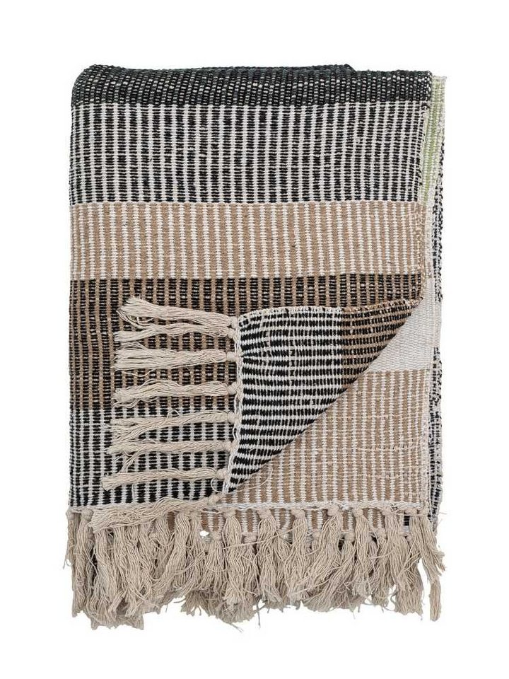 Wolldecke Bloomingville Decke ISNEL Braun mit Streifen 160x130 cm, Bloomingville von Bloomingville