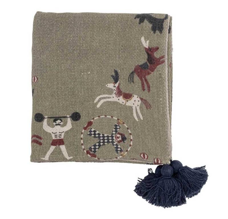 Wolldecke Bloomingville Decke LOOME Grün mit Zirkus Motiv 160x130 cm, Bloomingville von Bloomingville