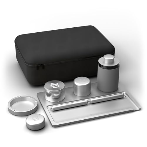 Bloomint Premium Grinder Set Box, 8-teilig aus hochwertigem Aluminium, Silber Grinder Geschenkset mit Tragetasche, Metall Grinder groß von Bloomint