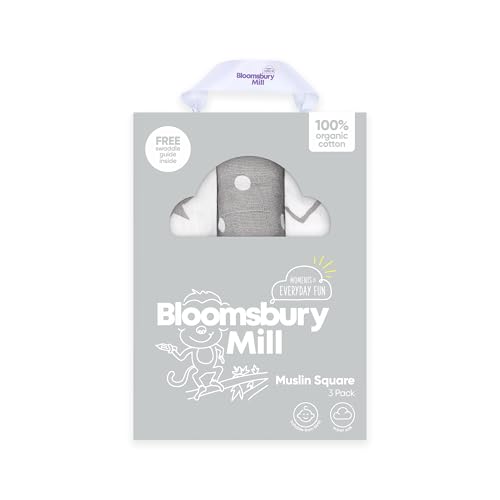 Bloomsbury Mill - Mulltücher für Baby - Weiche Mulltücher aus 100 % Bio-Baumwolle - Baby-Musselin 3 Stück - Große Spucktücher - Neugeborene Essentials - Grau & Weiß - 70 x 70 cm von Bloomsbury Mill