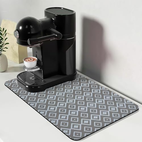 Bloss Abtropfmatte, 30,5 x 48,3 cm, saugfähige Kaffeebar-Matte mit wasserdichter Gummi-Rückseite, passt unter Kaffeemaschine/Küchentheke (grau-weißes Karomuster) von Bloss