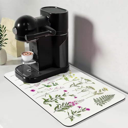 Bloss Abtropfmatte, 31 x 50 cm, saugfähig, mit wasserdichter Gummi-Rückseite, passt unter Kaffeemaschine/Küchentheke (2-reihige Blume) von Bloss