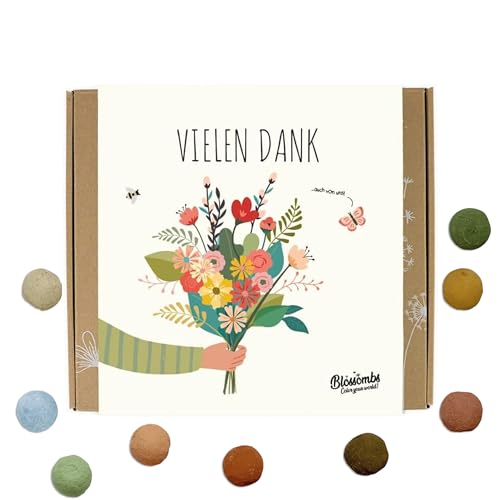 Blossombs Samenbomben Geschenkbox Medium - Vielen Dank - Blumen Geschenk mit 9 Saatbomben - Saatgut Blumensamen Geschenk für Bienen und Schmetterling Blumenbombe Seed Bombs von Blossombs