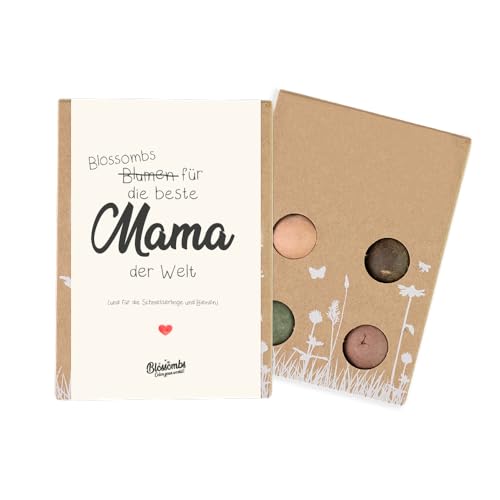 Blossombs Samenbomben Geschenkbox Mini Muttertag - Die beste Mama der welt - Blumen Geschenk mit 4 Saatbomben - Saatgut Blumensamen Geschenk für Bienen und Schmetterling Blumenbombe Seed Bombs von Blossombs