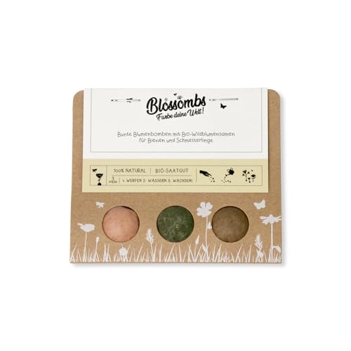 Blossombs Samenbomben Werbegeschenk mit 3 Saatbomben - Saatgut Blumensamen Geschenk für Bienen und Schmetterling Blumenbombe Seed Bombs von Blossombs