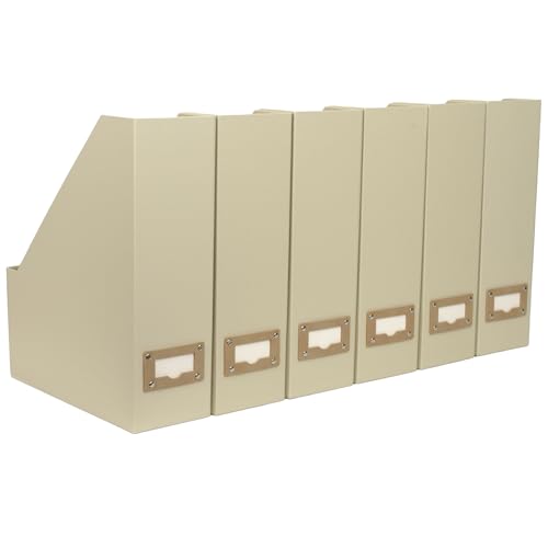 BLU MONACO 6er Set Faltbarer Zeitschriftensammler aus beigem Leinen - Stabile vertikale Organizer aus Karton mit Etikettenhaltern - Stilvolle Aufbewahrungslösung für Zeitschriften, Akten und von Blu Monaco