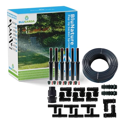 BluGarda - BluNature Pop-Up Bewässerungssprinkler für den Garten - Rasenbewässerung Sprinklersystem Kit - Pop-up Sprinkler mit Sprühköpfen Set für Rasenflächen bis zu 70m2 von BluGarda
