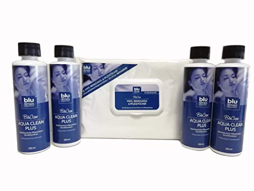 BluTimes Mehrbereichs-Wasserbett-Konditionierer - Aqua Clean Plus Sparpack Conditionierer 4 Flaschen Set + Tücher von BluTimes