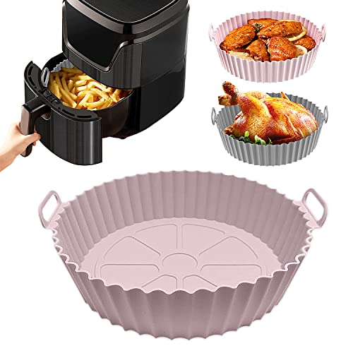 Air Fryer Silicone Pot, 2 Stück Heißluftfritteuse Silikon Backblech, 18cm Silikoneinsatz für Heißluftfritteuse, Wiederverwendbar Silikon Backform für Heißluftfritteuse für Mikrowelle Dampfgarer von BluVast