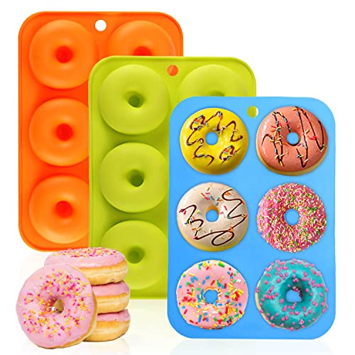 Donutform, 3 Stücke Donut Backform, 3 Farben Donuts Backform, Wiederverwendbar Bagel Backform, Donatsbackform Geeignet zum Backen von Kuchen Cupcakes Keksen Bagels (Grün + Orange + Blau) von BluVast