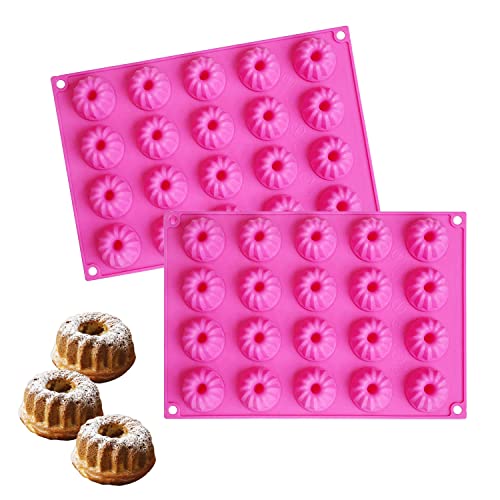 BluVast 2 Stücke Mini Gugelhupfform, 20 Hohlräume Gugelhupfform Silikon, Rosa Mini Gugelhupf Backform, Wiederverwendbare Mini Gugelhupfform Silikon Geeignet für Kuchen Puddings Desserts Süßigkeiten von BluVast