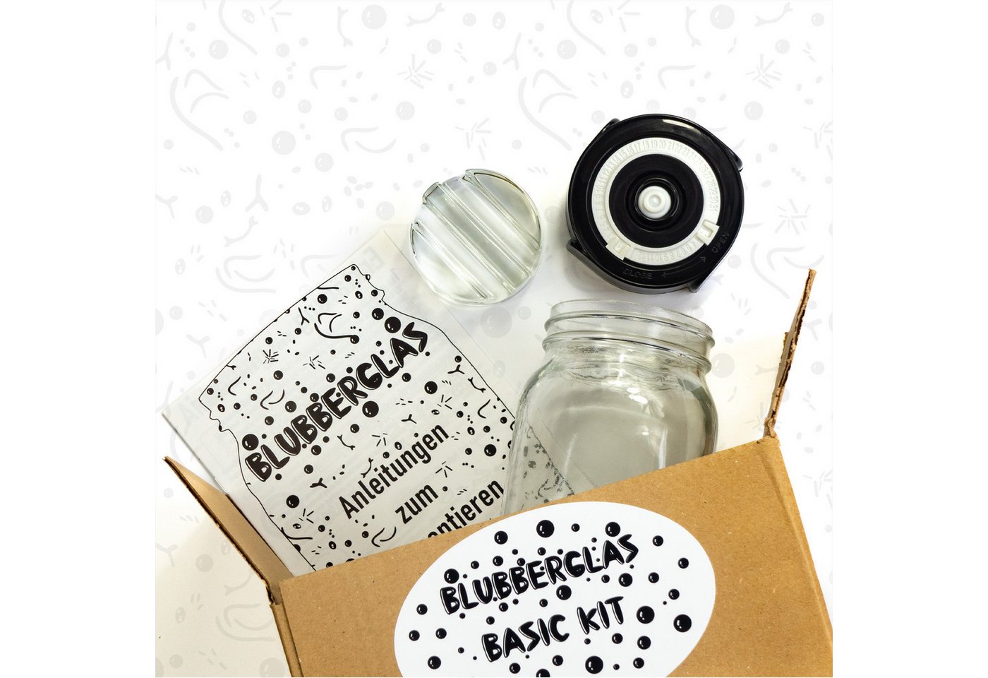 Blubberglas Fermentationsglas Basic Fermentationskit Zuhause Sauerkraut, Kimchi, Sauerteig, (Glas, Fermentationsdeckel, Glasgewicht, Anleitung), Assembled in Germany von Blubberglas