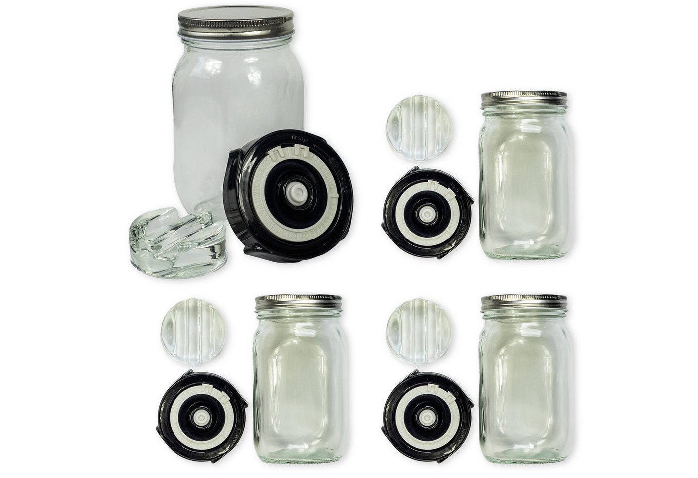 Blubberglas Fermentationsglas Erweiterungskit Zuhause Sauerkraut, Gurken, Kimchi fermentieren, (4x Glas, 4x Fermentationsdeckel, 4x Glasgewicht, 4x Schraubdeckel), Assembled in Germany von Blubberglas