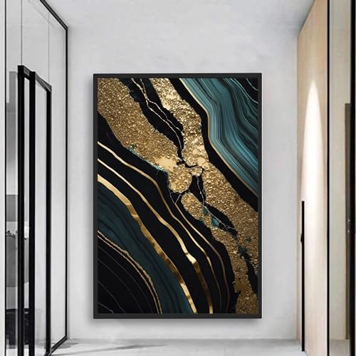 Blue Booms Emerald Gold Marble ALUDIBOND GEBÜRSTET 80x120 Rahmen Schwarz von Blue Booms