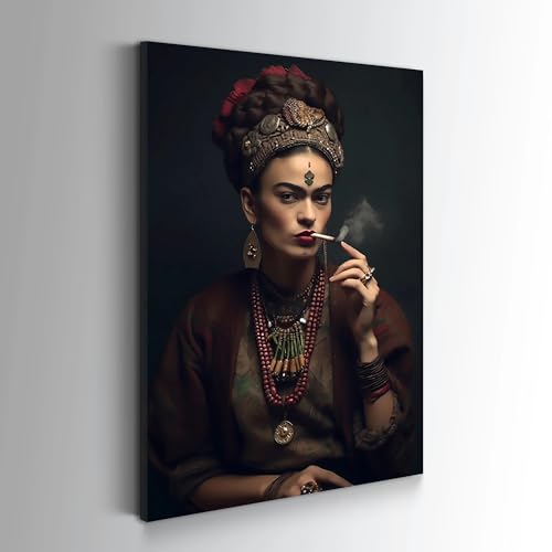 Blue Booms Frida Kahlo mit Zigarette Porträt LEINWAND 80x120 Ohne Rahmen von Blue Booms