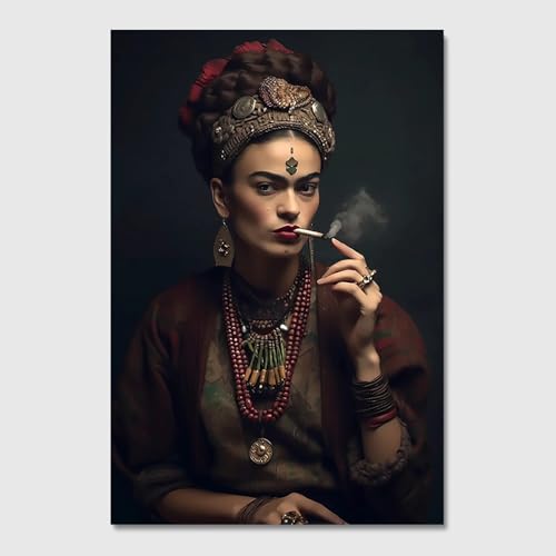 Blue Booms Frida Kahlo mit Zigarette Porträt Poster 30x45 Ohne Rahmen von Blue Booms