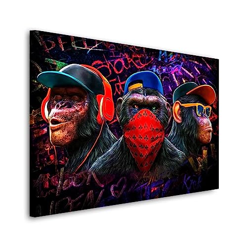 Blue Booms Three Swag Wise Monkeys - 3 Weise Affen Nicht Sehen. Hören. Sprechen LEINWAND 120x80 Ohne Rahmen von Blue Booms
