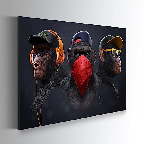 Blue Booms Three Wise Swag Cool Monkeys - 3 Weise Affen Nicht Sehen. Hören. Sprechen LEINWAND 60x40 Ohne Rahmen von Blue Booms