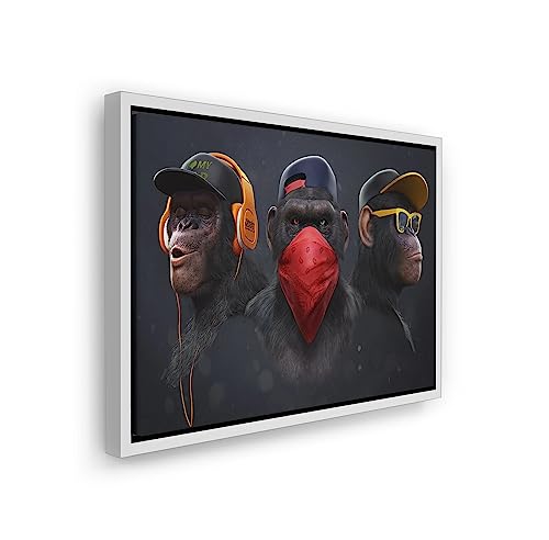 Blue Booms Three Wise Swag Cool Monkeys - 3 Weise Affen Nicht Sehen. Hören. Sprechen Poster 90x60 Rahmen Weiß von Blue Booms