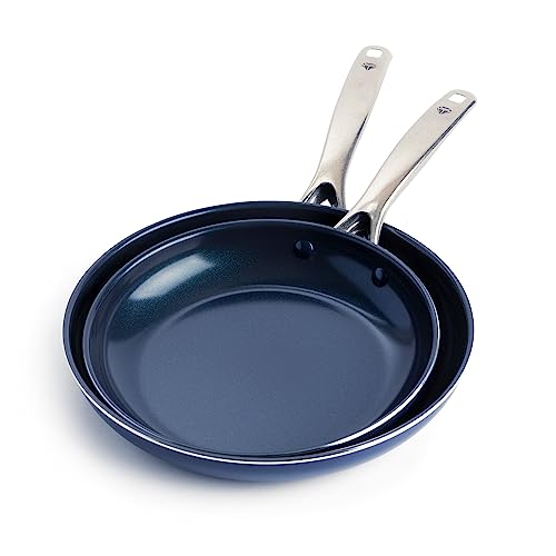 Blue Diamond Cookware Diamond Infused Bratpfannen-Set (24 cm und 28 cm), keramische Antihaftbeschichtung, vatertagsgeschenke für papa, PFAS-frei, Spülmaschinengeeignet, backofenfest, Blau von Blue Diamond