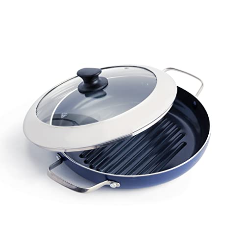 Blue Diamond Cookware Diamantierte Keramische Antihaft-Grillpfanne 28 cm mit Glasdeckel, PFAS-frei, Grillen, BBQ, Backofen sicher, Blau von Blue Diamond