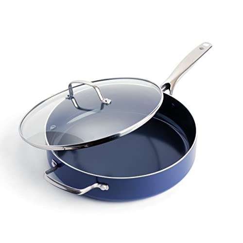 Blue Diamond Cookware Diamantstruktur Keramik Antihaft 28 cm/4,3 L Schmorpfanne mit Hilfsgriff und Deckel, PFAS-Free, Induktion, Spülmaschinenfest, Backofenfest, Blau von Blue Diamond