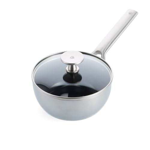 Blue Diamond Cookware Triple Steel Edelstahl Diamantverstärkte Keramik Antihaft, 16 cm/1,2L Stielkasserolle mit Deckel, Tri-Ply, PFAS-frei,Mehrschichtig,Induktion,Spülmaschinenfest,Backofenfest,Silber von Blue Diamond