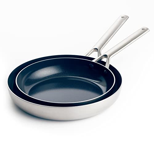 Blue Diamond Cookware Triple Steel Edelstahl Diamantverstärkte Keramik Antihaft 2-teiliges Bratpfannen-Set, 24cm & 26cm, Tri-Ply,PFAS-frei,Mehrschichtig,Induktion,Spülmaschinenfest,Backofenfest,Silber von Blue Diamond