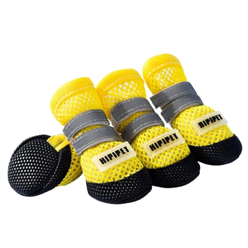 Blue Dream Island Hundeschuhe aus Netzstoff, für Frühling und Sommer, Pfotenschutz, verstellbar, reflektierend, schmutzabweisend, für Welpen, kleine, mittelgroße Hunde, Gelb von Blue Dream Island
