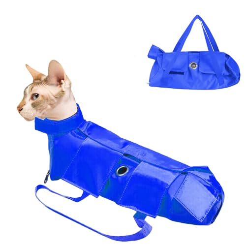 Faltbare Haustierpflegetasche, Katzen-Rückhaltetasche, Anti-Kratz-Biss-Tasche, feste Tasche für Krallenpflege, Nageltrimmen, Augentropfen, Ohrreiniger, Größe S (Blau) von Blue Dream Island