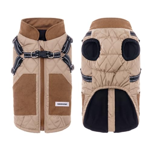 Hundegeschirrjacke, reflektierend, verdicktes Fleecefutter, Winterjacke, Haustier, Outdoor, Spazierengehen, warme Windjacke, Weste für mittelgroße Hunde, Größe 3XL (Khaki) von Blue Dream Island