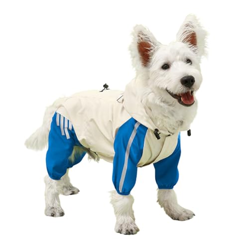 Regenmantel für kleine Hunde, vollständige Abdeckung, wasserdichte Hunde-Regenjacke mit Kapuze, leichter Hunde-Regenmantel mit Loch für die Leine, reflektierender Riemen für Welpen, kleine Hunde, von Blue Dream Island