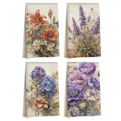 Blue Leaves Küchentücher mit Vintage-Blumenmuster, Aquarell, dekorativ, saugfähig, Mikrofaser, Geschirrtuch, rustikale Waffelmuster, weiche Handtücher für Bauernhaus, Zuhause, Badezimmer Blue Leaves Küchentücher mit Vintage-Blumenmuster, Aquarell, dekorativ, saugfähig, Mikrofaser, Geschirrtuch, rustikale Waffelmuster, weiche Handtücher für Bauernhaus, Zuhause, Badezimmer von Blue Leaves
