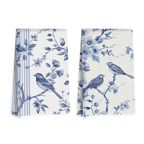 Blue Leaves Künstlerische Vogel-Küchentücher, traditionelle Kunst, dekorativ, saugfähig, Mikrofaser, Geschirrtuch, florales Waffelmuster, weiche Handtücher für Bauernhaus, Zuhause, Badezimmer Blue Leaves Künstlerische Vogel-Küchentücher, traditionelle Kunst, dekorativ, saugfähig, Mikrofaser, Geschirrtuch, florales Waffelmuster, weiche Handtücher für Bauernhaus, Zuhause, Badezimmer von Blue Leaves